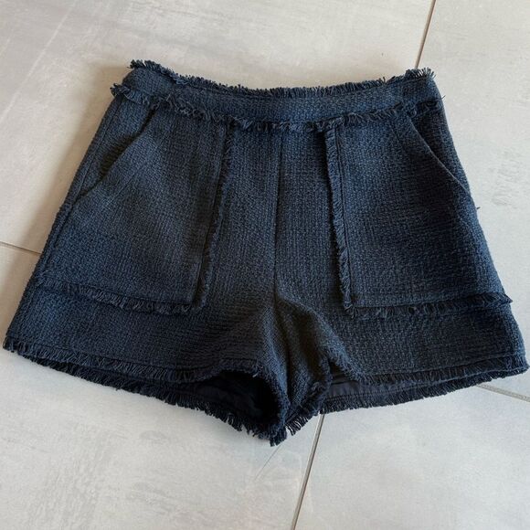 Cinq à Sept Allen Boxweave Shorts Navy Tweed Shorts with Fringe, 4 - Picture 8 of 8